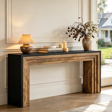 Fnova 70.9" Farmhouse Console Table, Modern Entryway Table, Long Narrow Wooden Sofa Table Behind The Couch for Living Room, Entryway, Hallway, Foyer