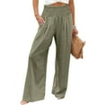 thumbnail image 4 of SELONE Green Palazzo Pants for Women Petite Crop Plus Size Lounge Pants Cotton Wide Leg Elastic Waist Full Length Trouser Loose Long Beach Pants Drawstring Solid S Tall Breathable Summer Clothes, 4 of 7
