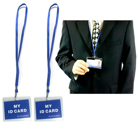 Id Badge Software - 2 Pc ID Name Badge Card Holder Vinyl Clear Case Blue Lanyard Horizontal License