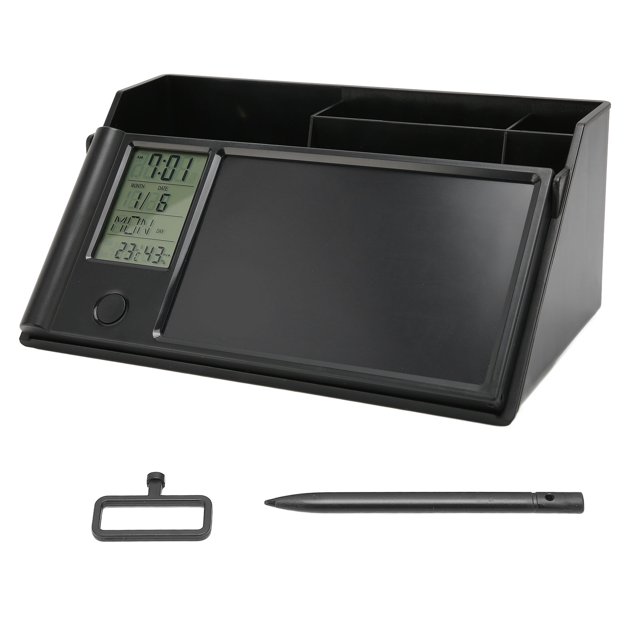 Support de Bureau avec Horloge, Organiseur de Bureau Multifonctionnel Design Raisonnable avec Bloc-Notes LCD pour Maison Bureau École pour Papiers de Notes Cartes de Visite