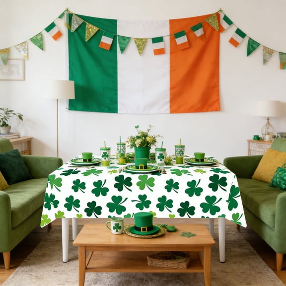 St. Patrick's Day Waterproof Tablecloth - Festive Holiday Irish Party & Decorations 2026 Dinner Decor, Shamrock Table Cover for Irish Party & Dinner Decor, Reusable Holiday Table Linen, 53.9*107.8in