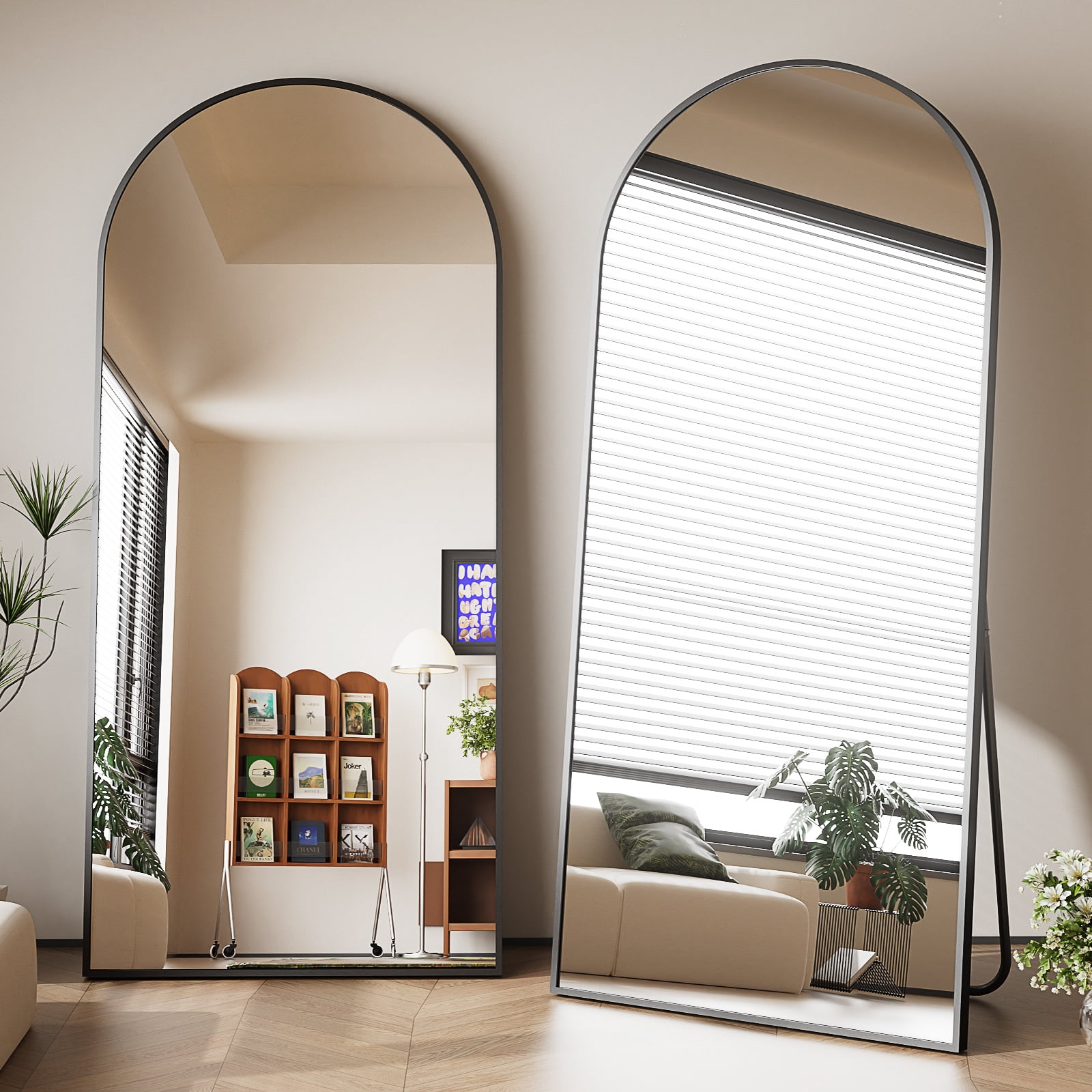 GRAHMCY 71" x 30.2" Arched Large Full Length Mirror Wall Mounted Floor Mirror with Stand, Black