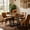 Brown and Black, variant on Fnova Round Dining Table for 4 People, Modern Kitchen Table with Sturdy Metal Frame, Small Space Circular Dinner Table for Living Room, Apartment, and Breakfast Nook