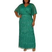 Adrianna Papell Plus Size Hand-Beaded Flutter-Sleeve Gown