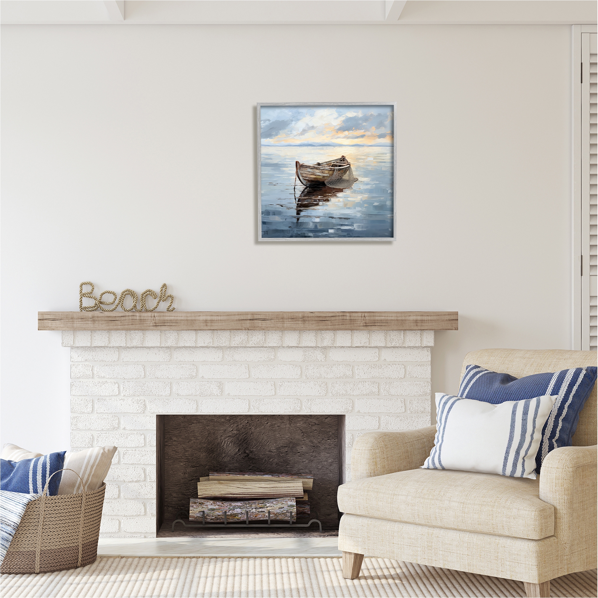 Stupell Industries Fishing Boat Painting Transportation Painting Gray Framed Art Print Wall Art, 24 x 24