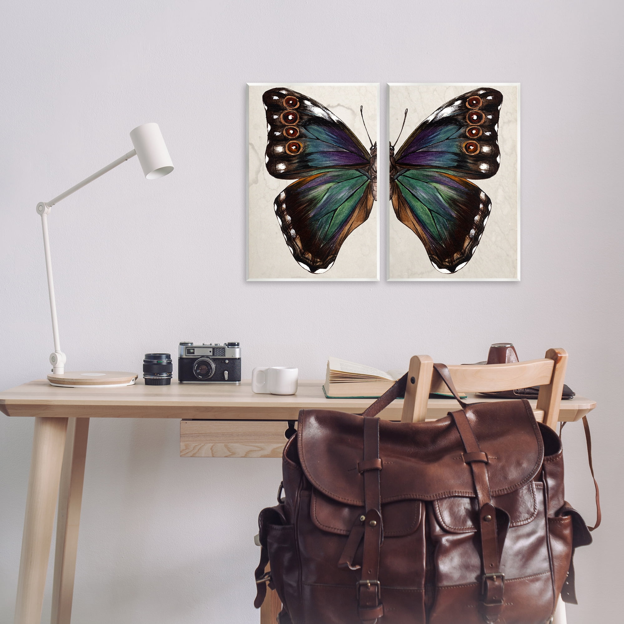 Stupell Industries Colorful Purple Green Butterfly Animals Painting Unframed Art Print Wall Art, 13 x 19, Set of 2
