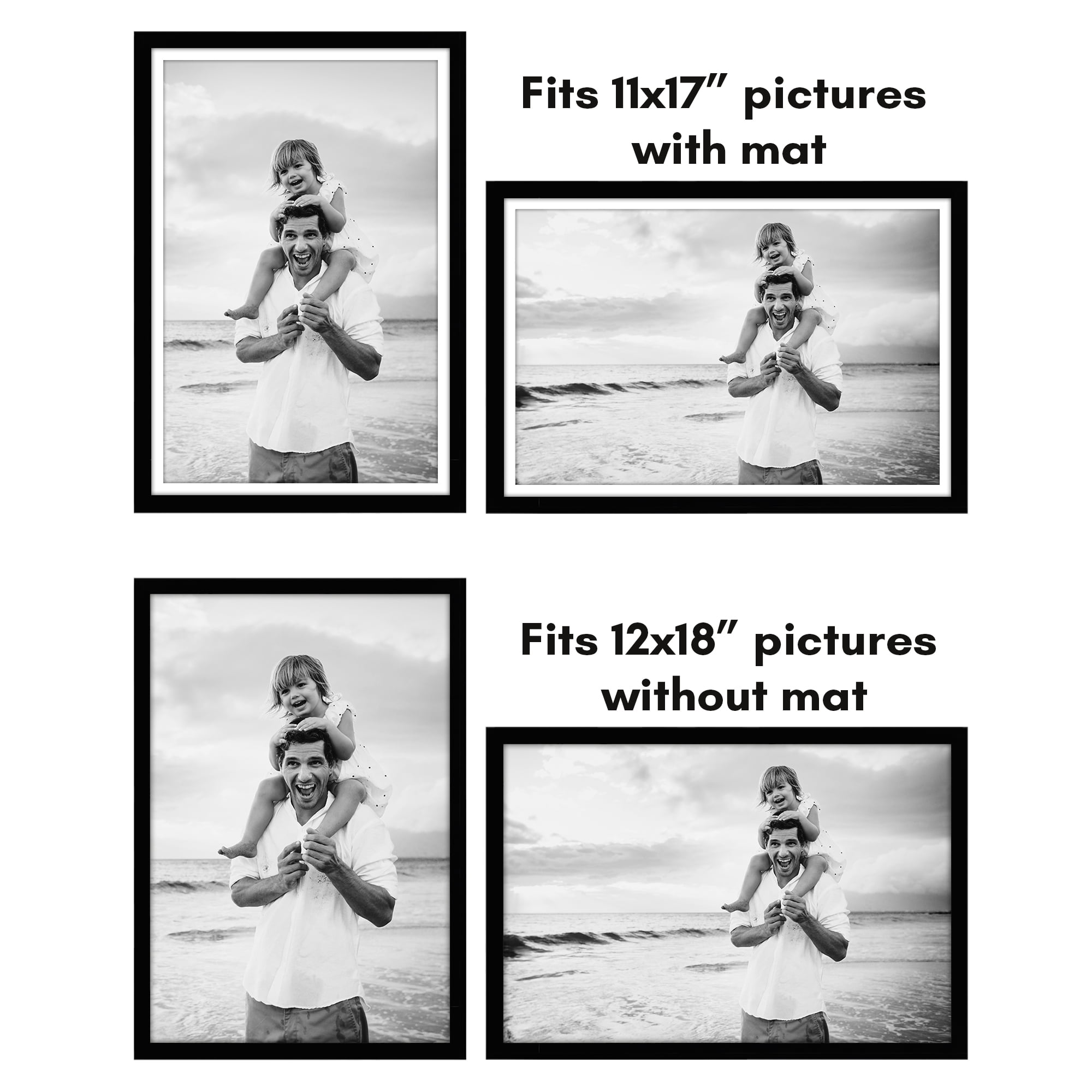 Americanflat 12x18 Poster Frame with Polished Plexiglass with 11x17 Mat 5 Pack Display Photo Galleria - Black