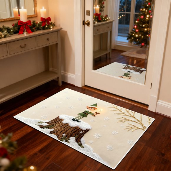 Cagogo under $5 Christmas Doormat, Christmas 3D Embroidery Door Mat, Absorbent Non Slip Floor Mat, Festive Entrance Carpet, Holiday Home Decor Rug, Kitchen Bathroom Anti Slip Mat