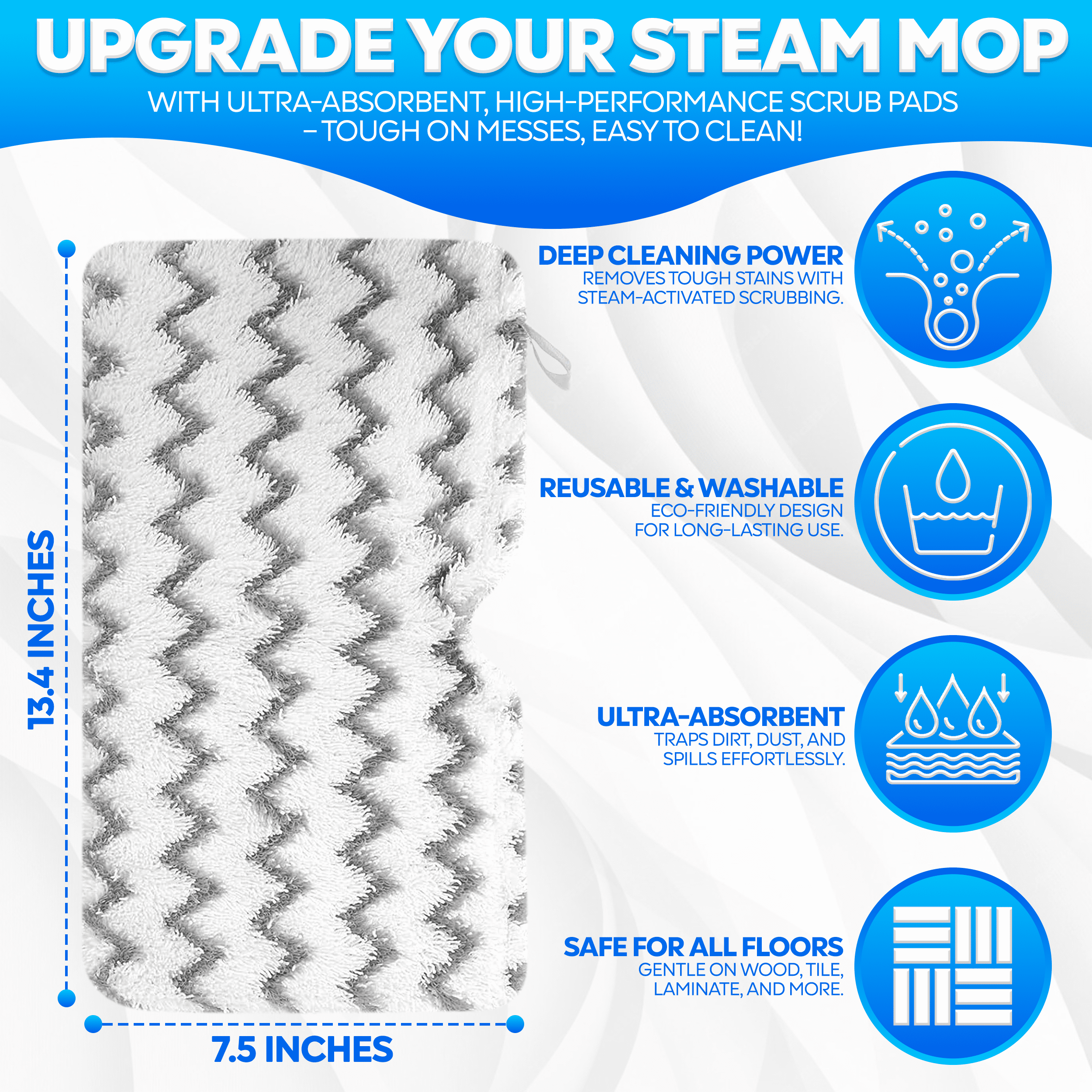 Steam Mop Pads for Shark S3501, S3601, SE460, S3801, S3901, Replacement Steam Pocket Map Pads Microfiber Scrub Mop Pads for All Hard Floors, 6 Pack