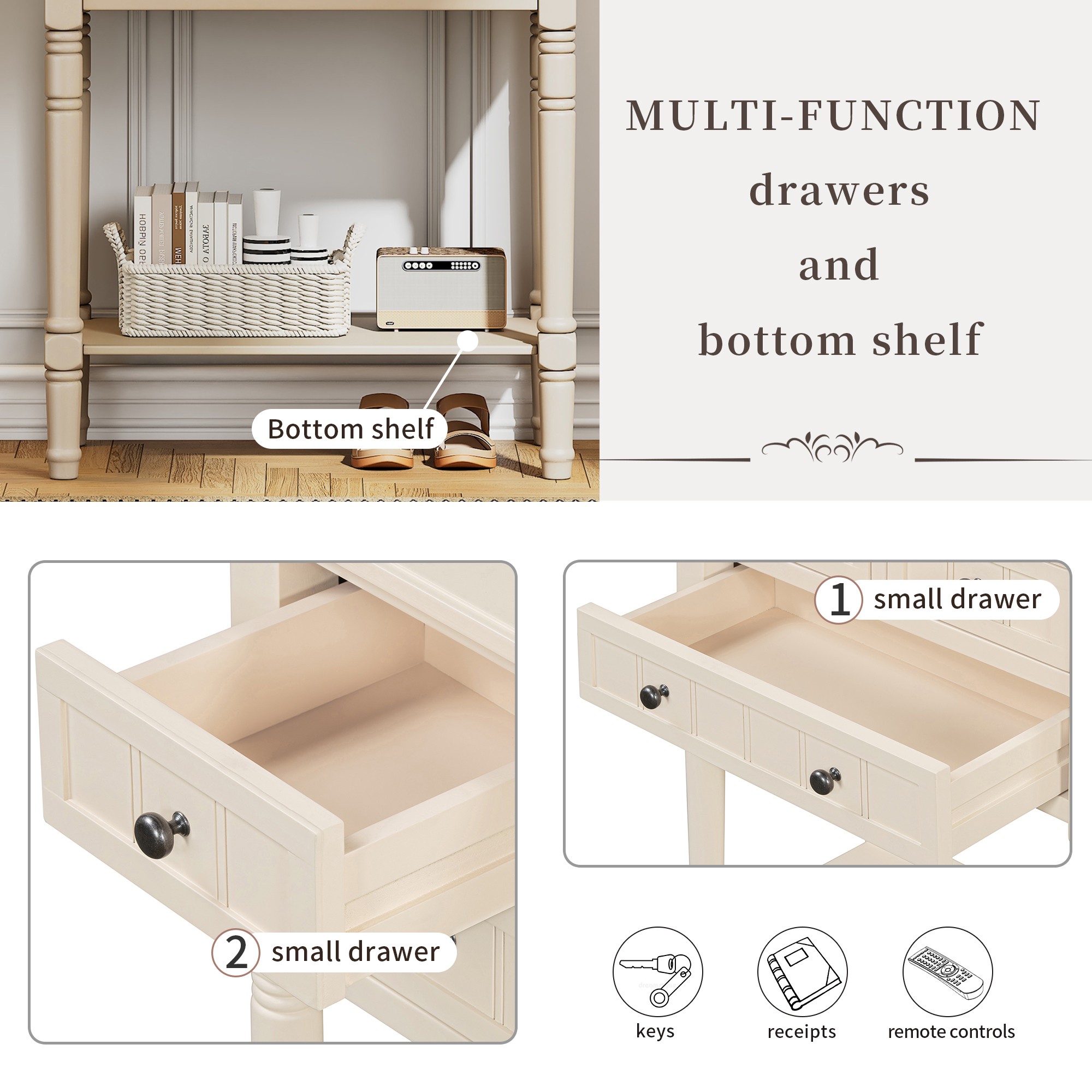 Console Table with 3 Drawers,Narrow Sofa Table with Storage Shelf,Entryway Table for Hallway,Living Room,Beige