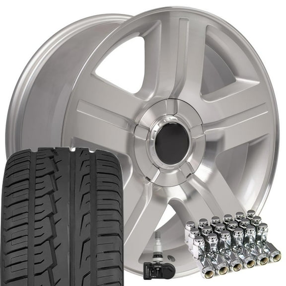 OE Wheels CV84 22 Inch Rims and Tires Fit Tahoe Style 6x139.7 22x9 Gloss Silver Machined - Hollander 5291 - iMove Gen 2 SUV 285/45-22 (Set of 4)