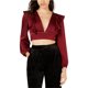 thumbnail image 1 of Leyden Womens Plunging Ruffled Crop Top Blusa, Rojo, Mediano, 1 of 1