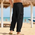 thumbnail image 6 of Men'S Linen Pants Casual Cargo Pants Elastic Drawstring Waist Straight Wide Leg Summer Yoga Beach Pant With Pockets, 6 of 8