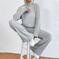 thumbnail image 5 of CILENON Airport Travel Outfit Women Women's High Neck 2 Piece Sweatsuit Long Sleeve Knit Sweater Tops Wide Leg Pants Set Outfits Women's Travel Outfits Womens Sweatsuits 2 Piece Set (Gray,XL), 5 of 5