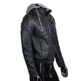 thumbnail image 4 of Men's Faux Leather Hooded Motorcycle Bomber Jacket with Removable Hood, Black, L, 4 of 6
