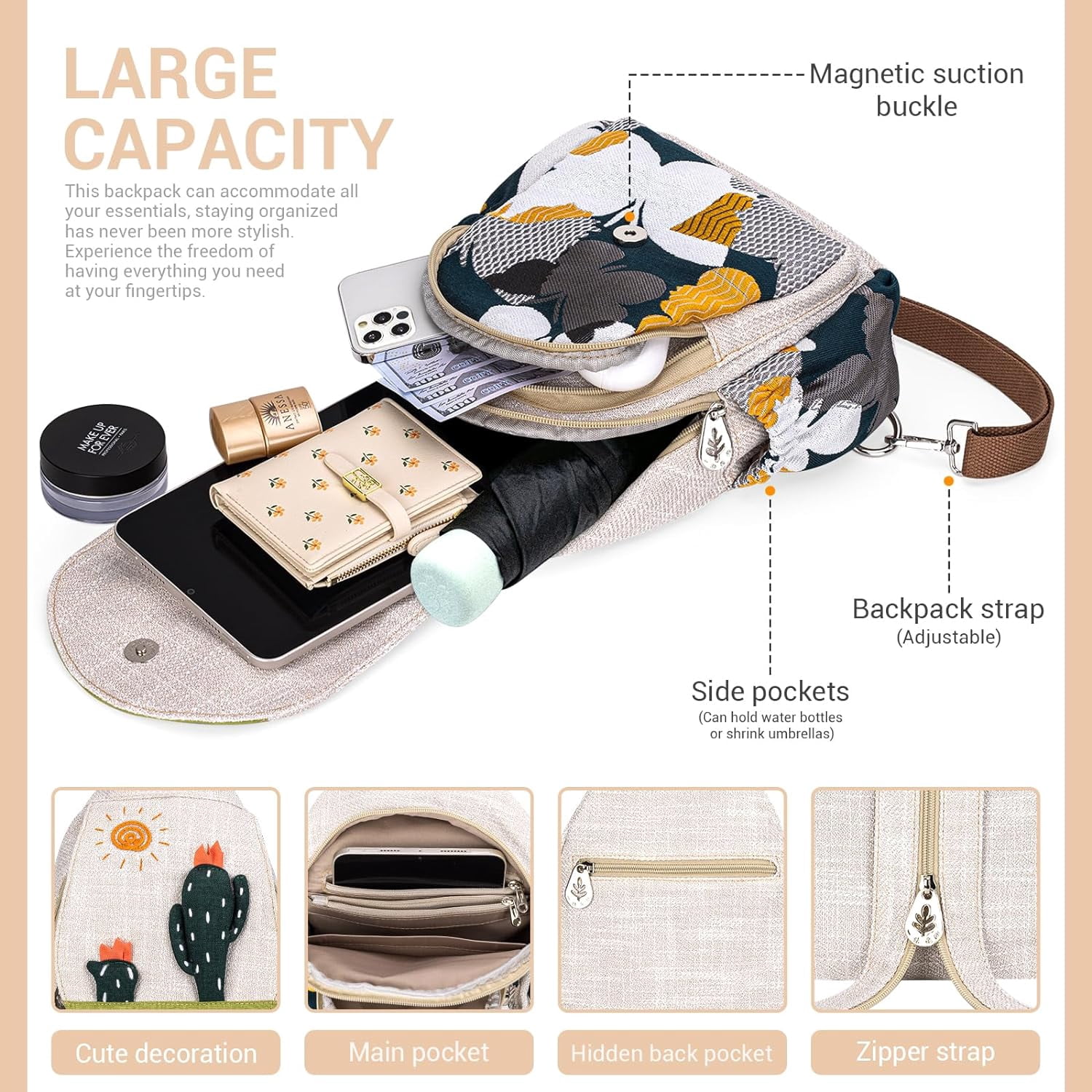 Backpack for Women, Boho Crossbody Sling Bags for Women with Cute Hand-woven Pattern Mini and Small Backpack (Flower)