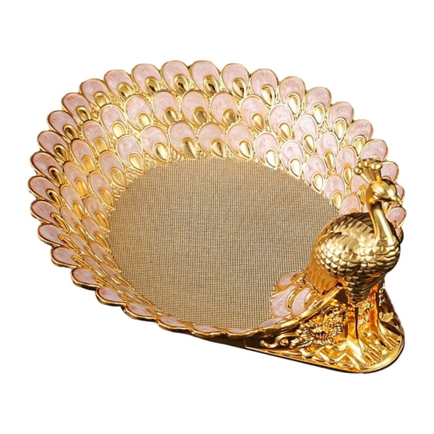 Bandeja decorativa para frutero de pavo real, cómoda resistente, bandeja para maquillaje, bandeja para cosméticos, fruta Oro