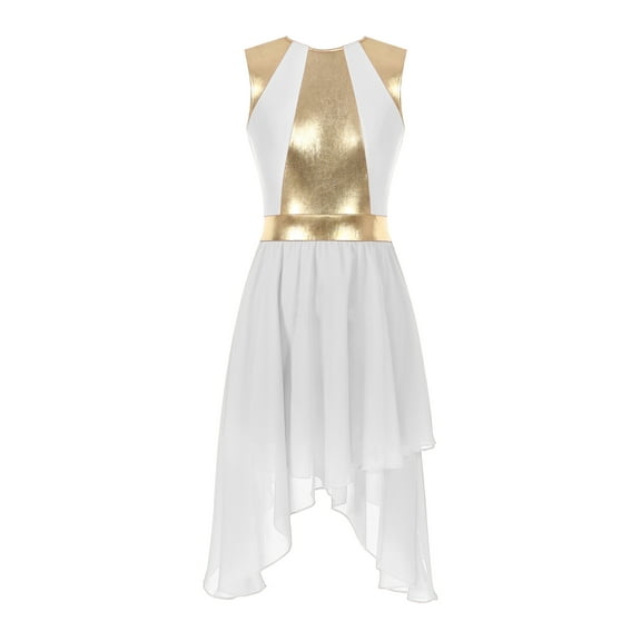 Zaldita Women's Metallic Praise Dance Dress Liturgical Lyrical Worship Dance Color Block Praisewear White S