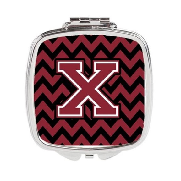 Carolines Treasures  Letter X Chevron Garnet & Black Compact Mirror - Garnet & Black