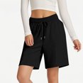 thumbnail image 4 of Hurxie Women's Sweat Bermuda Shorts Elastic Waist Knee Length Shorts Lounge Baggy Athletic Summer Pockets Pants Black,L, 4 of 5