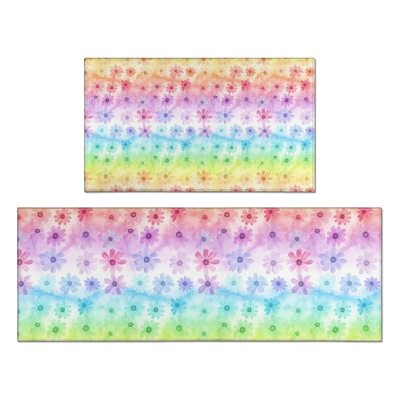 Pioneer Flower Floral Print Pattern Kitchen Rugs Sets Of 2, Anti Fatigue Non Slip Washable Floor Mats for Kitchen Sink Laundry, 17X30 Inch 17X47 Inch