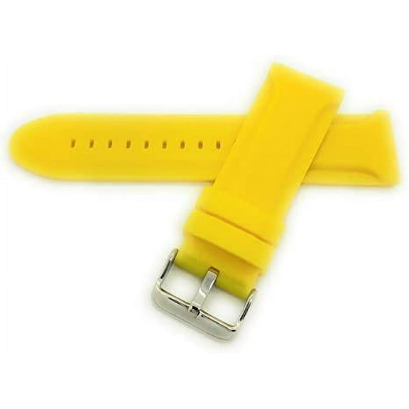 28mm Watch Band Silicone Rubber Yellow Strap Waterproof Stainless Buckle