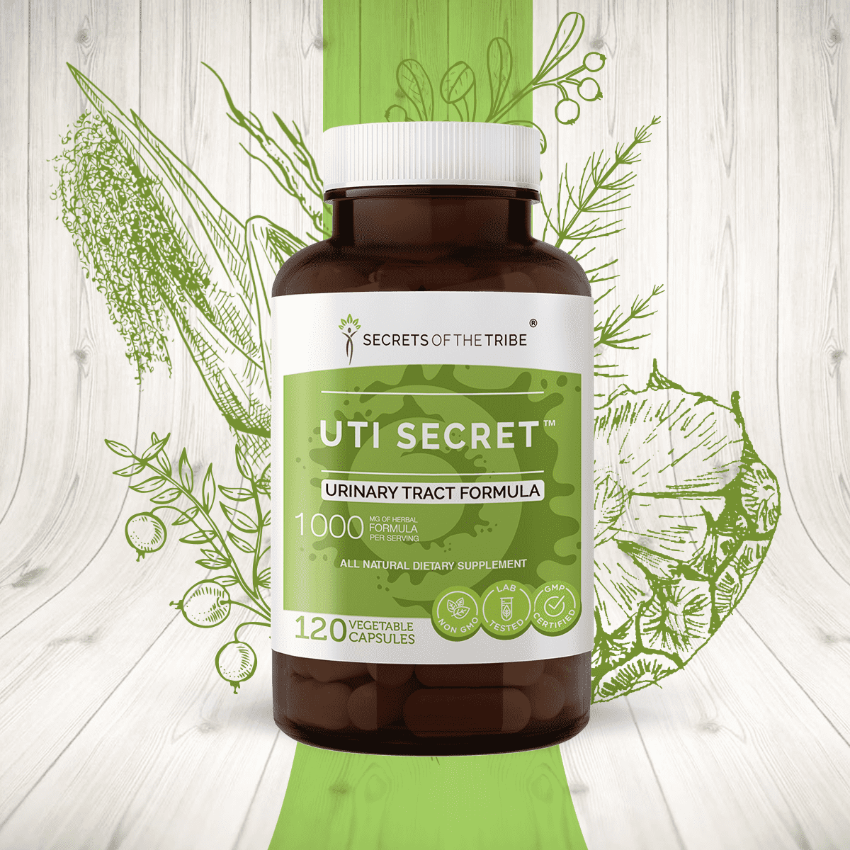 UTI Secret 120 Capsules, 500 mg, Cranberry, Bromelain, Pineapple, Uva