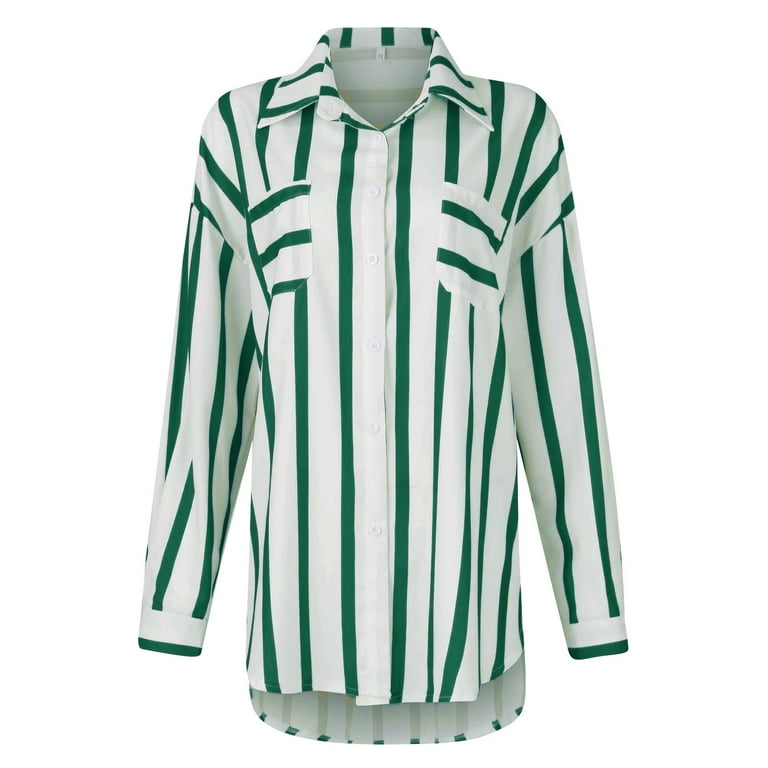 EHTMSAK Striped Shirt Women Button Down High Low Womens Long EHTMSAK Striped Shirt Women Button Down High Low Womens Long