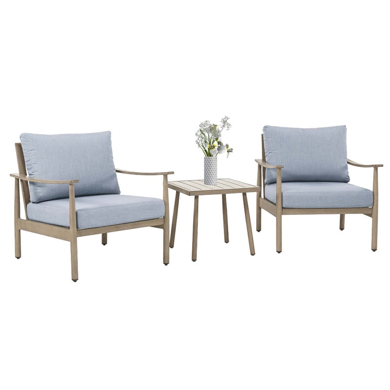 3-Piece Aluminum Outdoor Bistro Set, Modern Rope Patio Chairs with Cushions & Side Table