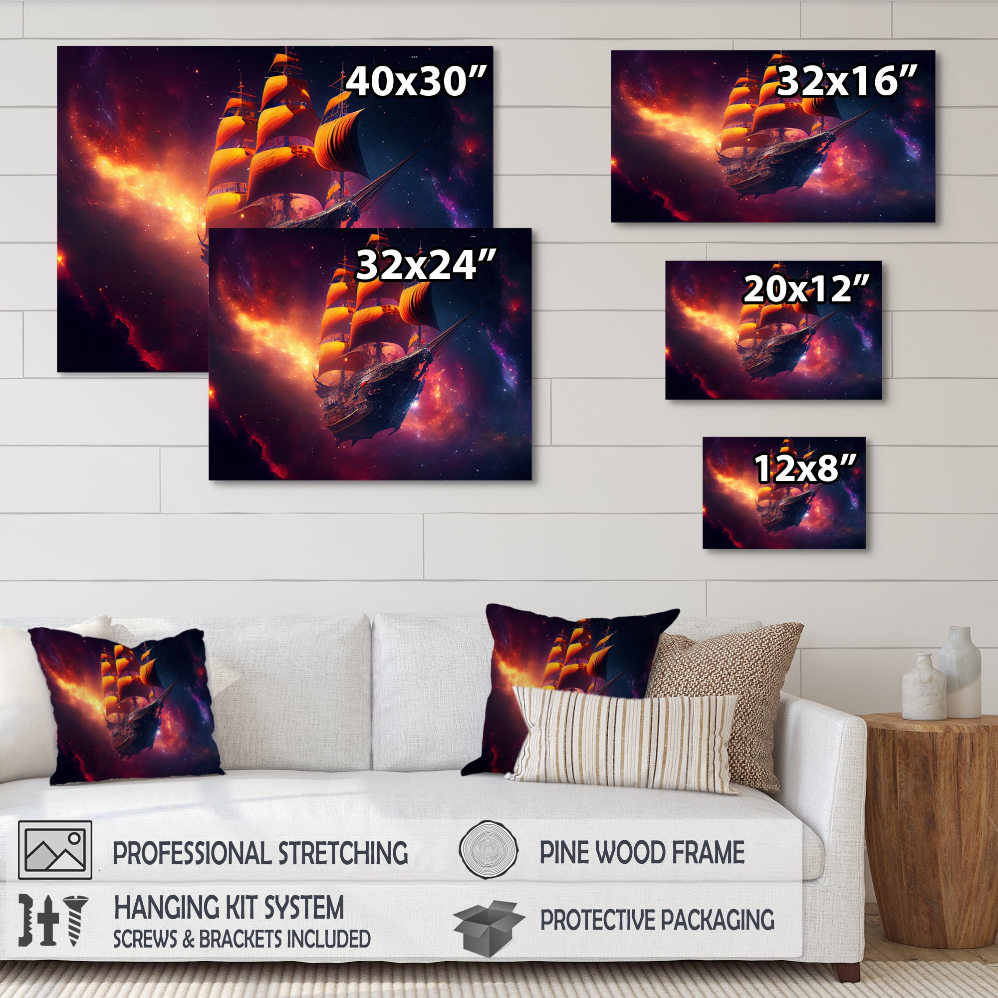 Designart Ship Cruise Into The Galaxy II Canvas Wall Art