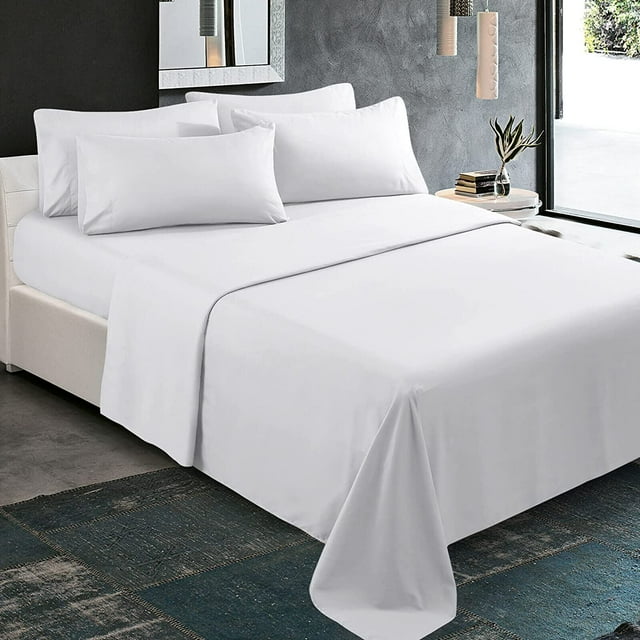 500 Thread Count 100% Egyptian Cotton 4-Piece Bed Sheet Set (1 Flat, 1 Fitted Sheet, 2 Pillow Covers) 27 Inches Deep Pocket Solid Pattern