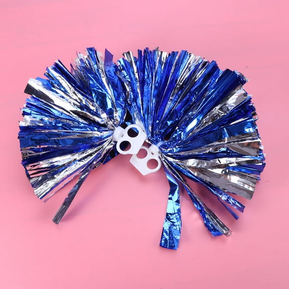 GOOHOCHY 2 Pcs Plastic Ring Pom Poms Cheering Squad Spirited Fun Cheerleading Kit Cheer Poms for Both Kids College and High School Competition Cheering Sports Events - Blue and Silver (30cm)