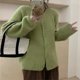 thumbnail image 1 of Cárdigan de punto suave de estilo coreano, ropa de abrigo holgada para mujer, otoño e invierno, nuevo estilo perezoso, cuello redondo, chaqueta de suéter suave y encerado para mujer, 1 of 5