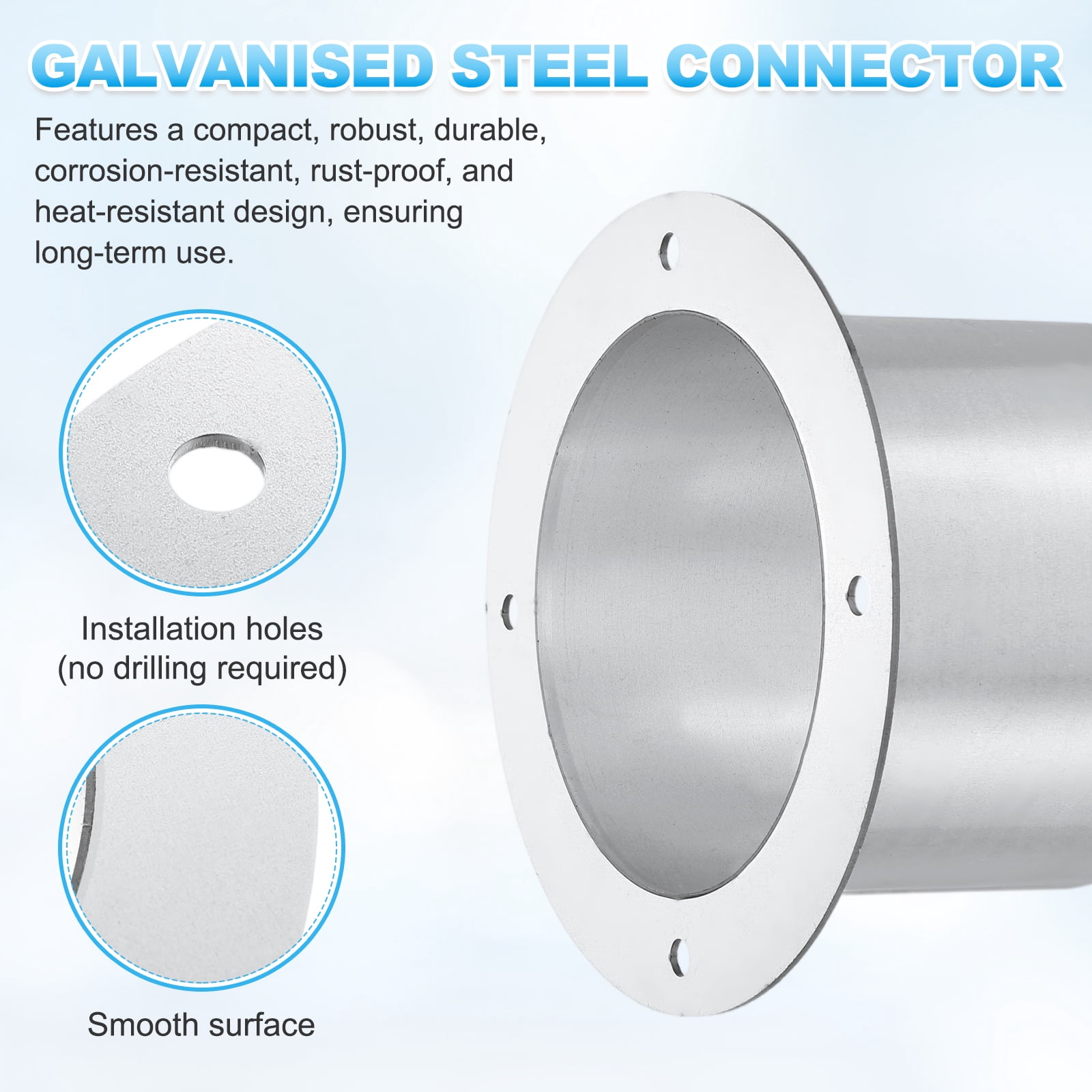Uxcell Duct Connector Flange (4.9", Silver) -  Galvanised Steel Round Dust Collection Fittings Dryer Vent Exhaust Pipe Hose Flange, Fits Heating Cooling Ventilation HVAC System