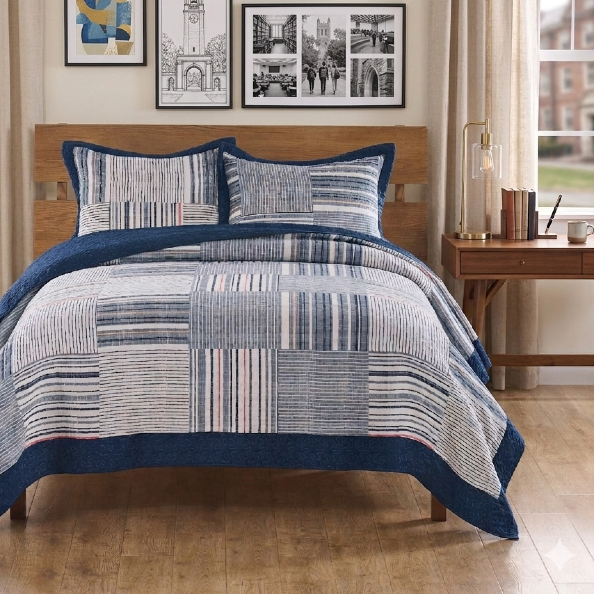 Greenland Home Fashions Voyage Cotton-Rich Lightweight Patchwork Print Quilt Set, 3-Piece Full/Queen, Teen/Adult