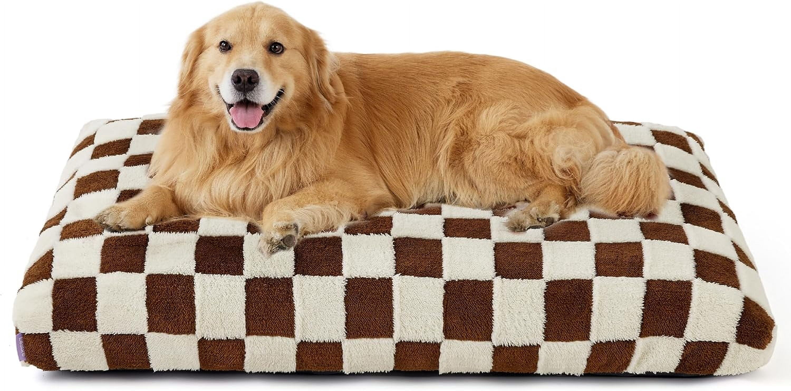 Extra Large Dog Bed with Thick Shredded Foam, Removable Plush Cover and Anti-Slip Bottom, Brown