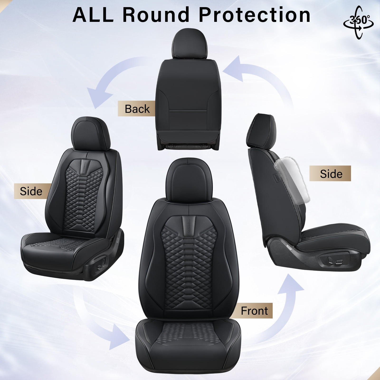 Coverado Black Car Seat Covers Full Set, Premium Leather Front and Rear Split Bench Cover, Automotive Seat Protectors Universal Fit for Most Cars, SUVs and Trucks