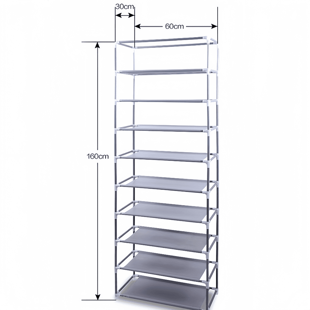 Hassch 10-Tier Shoe Rack with Cover and Side Pockets for Hallway Entryway, Rose Red
