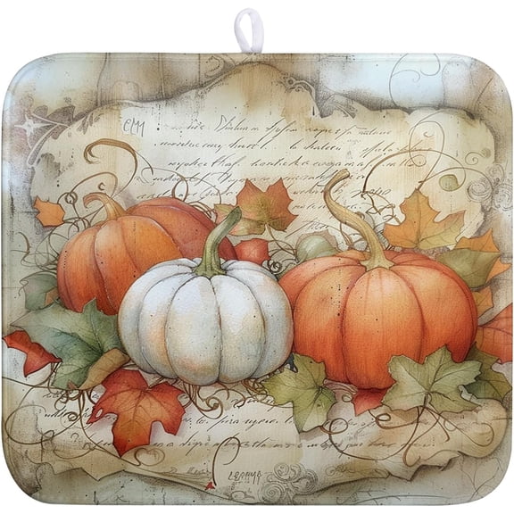 Fall Pumpkin Maple Leaf Dish Drying Mat for Kitchen Counter 16x18 Inch Vintage Autumn Leaves Thanksgiving Drying Mat Seasonal Ultra Absorbent Dish Drainer Rack Mats for Coffee Bar Kitchen