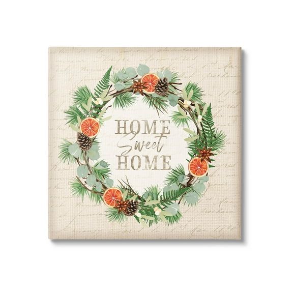 Stupell Industries Sweet Home Seasonal Wreath Graphic Art Gallery Wrapped Canvas Print Wall Art, Design by Jennifer Pugh