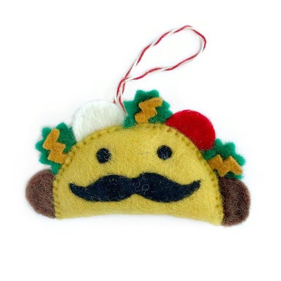 Taco Man Ornament - Felt Wool Fair Trade Christmas Decor Handmade in Nepal