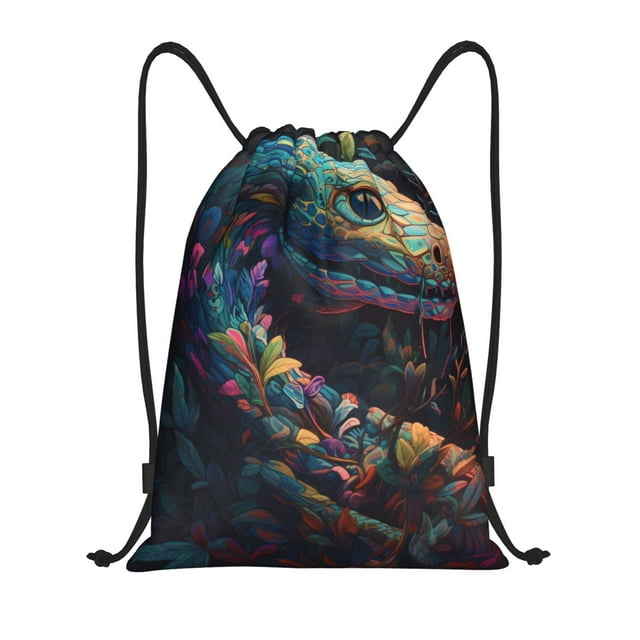Xecao Colorful Patterned Snake Pattern Sports Drawstring Backpack - String Swim Gym Bag with Wet Proof Pocket for Women&Men-Medium