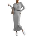thumbnail image 3 of Vestido Tipo Suéter para Mujer, de Larga, de Punto Acanalado, con Cuello Redondo, Corte Entallado, Informal, para Otoño. Gris S, 3 of 9