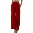 thumbnail image 2 of Delayuji Womens Linen Pant Daily Elastic High Waist Straight Leg Pant Solid Color Casual Pants Loose Long Trousers, 2 of 5