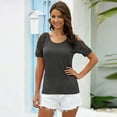 thumbnail image 1 of Nouveau Col Rond Femmes Crochet Creux T-Shirt Couleur Unie Manches Courtes Tops, 1 of 2