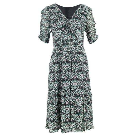 Pre-Owned Ba&Sh Printed Gathered Sleeve Midi Dress in Multicolor Viscose