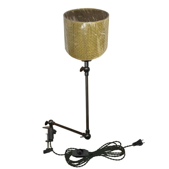 Kiven Dimmable Clip-on Desk Lamp, 1-Light Rattan Nightstand Lamp with Flexible Arm, 8.2FT Plug in Cord, Decorative Clamp Lamp for Office Home Bookshelf Bedside E26 Sokcet DZ0314-BG