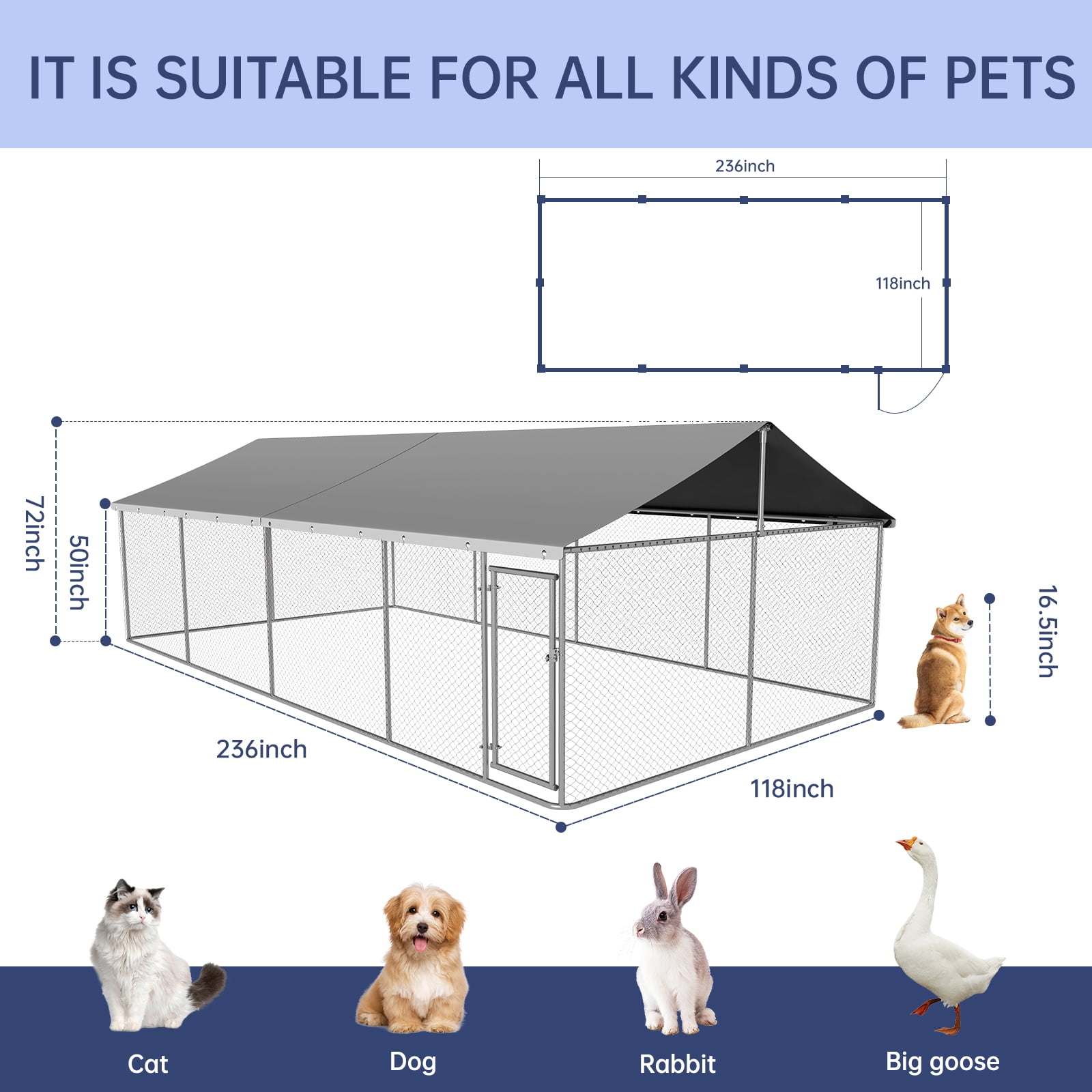 Outdoor Dog Run Enclosure Heavy Duty Dog Kennel Pen Mesh Dog Extra-Large Cage Pet Kennel Steel Fence with Double Secure Lock(19.68'x 9.84')