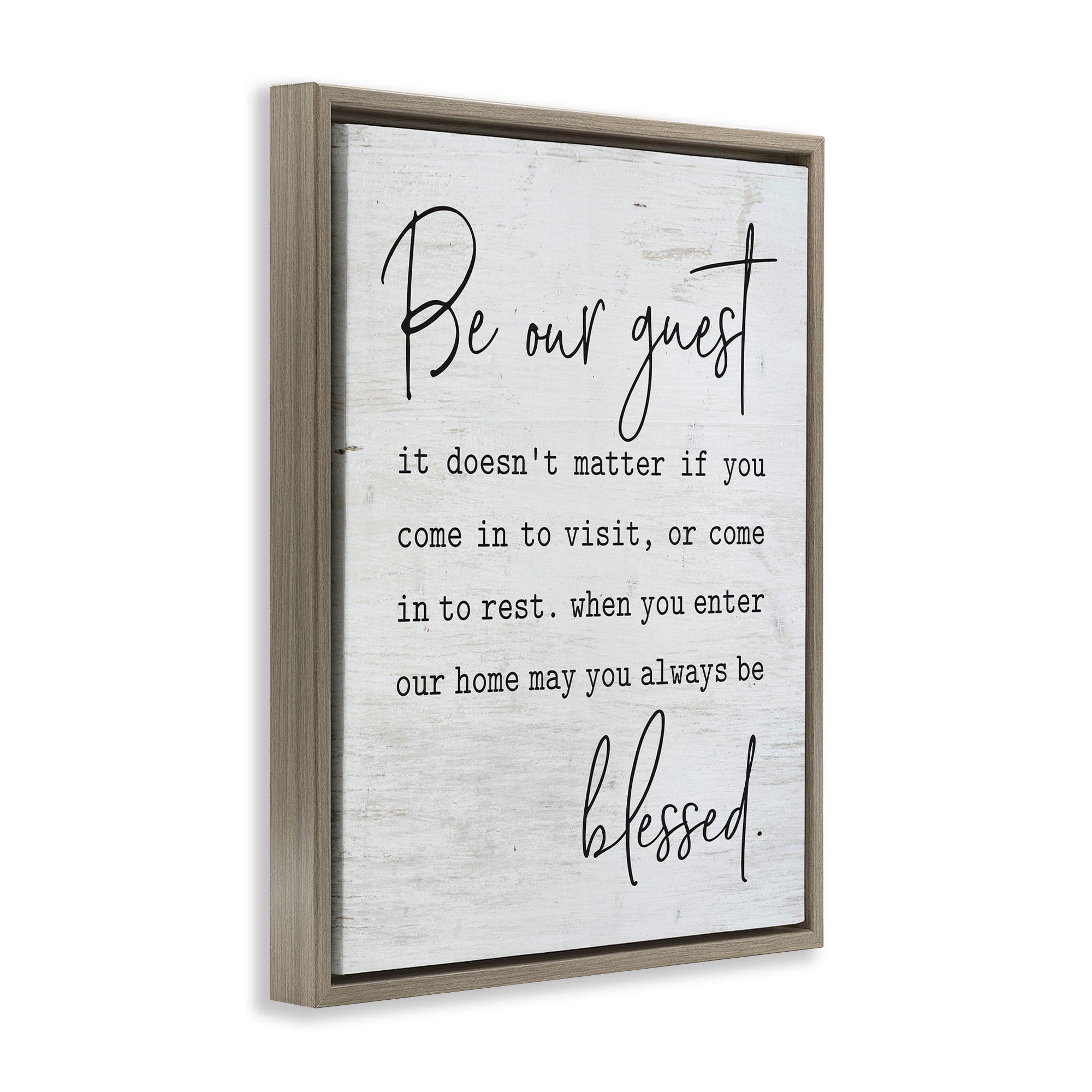 Stupell Industries Be Our Guest Family Welcome Inspirational Painting Brown Floater Framed Canvas Art Print Wall Art, 17 x 21
