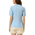 thumbnail image 3 of DARING DIVA Women's Plaid Button Down Puff Peter Pan Collar Shirt XS Light Blue, 3 of 6